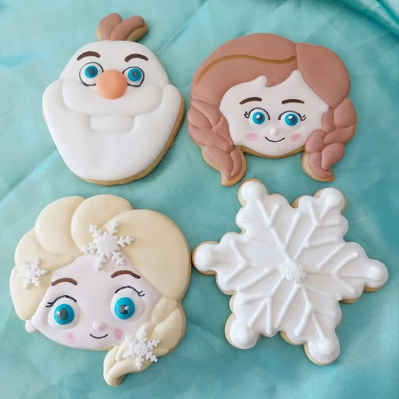 Frozen themed iced cookies perfect for girls birthday celebrations