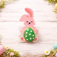 Cute 6cm mini iced egg cookie on a pink bunny-shaped card with polka dots