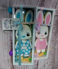 Easter bunny puzzle cookies in gift boxes - boy in blue and girl in pink